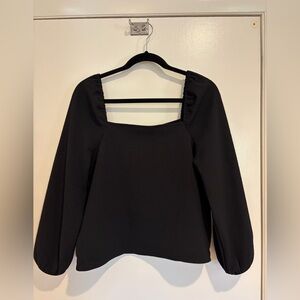 Madewell Black Square-Neck Long Sleeve Top with Puff Sleeves